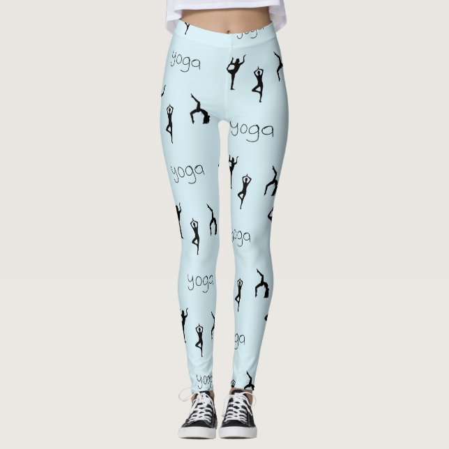 Leggings Yoga pose et texte motif sur bleu (Devant)