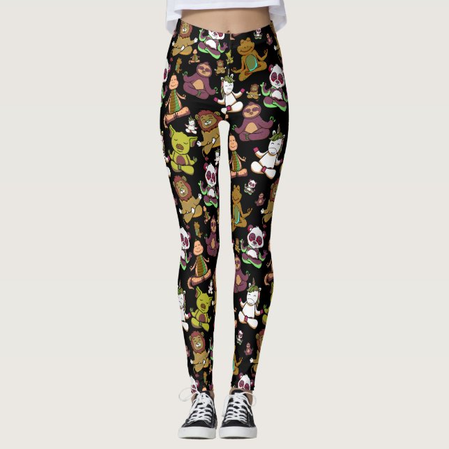 Leggings Yoga poses pattern | Yoga seamless pattern 57 (Devant)