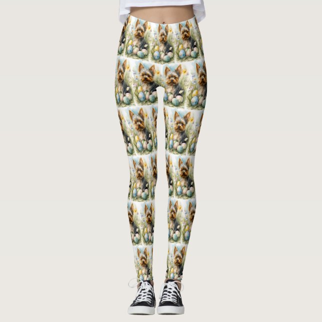 Leggings Yorkshire Terrier Chien Avec Oeufs De Pâques Vacan (Devant)