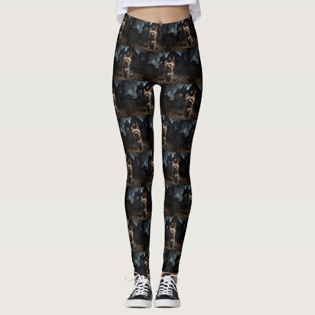 Leggings Yorkshire Terrier Halloween effrayant (Devant)