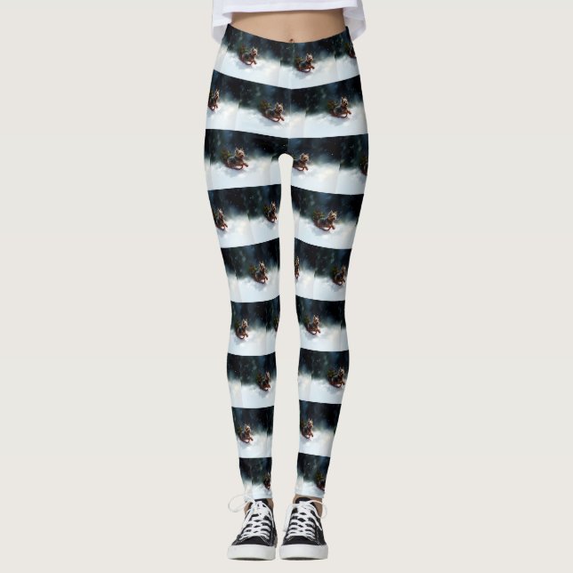 Leggings Yorkshire Terrier neige de Noël hiver (Devant)