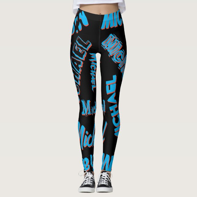 Leggings Your name pattern monogram blue red black colour (Devant)