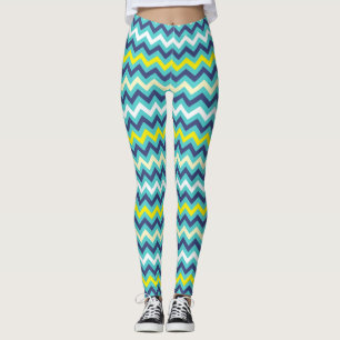 Leggings Zigzag bleu vert jaune Chevron Motif Joli