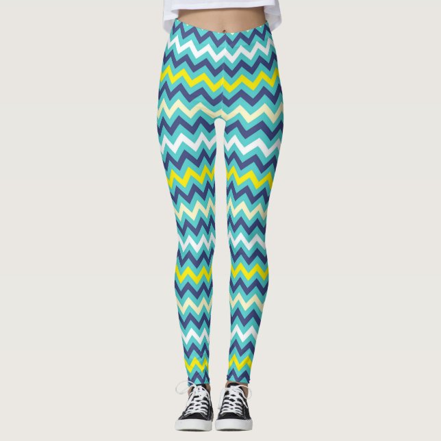 Leggings Zigzag bleu vert jaune Chevron Motif Joli (Devant)