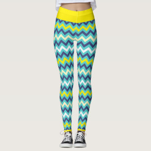 Leggings Zigzag bleu vert jaune Chevron Motif Joli
