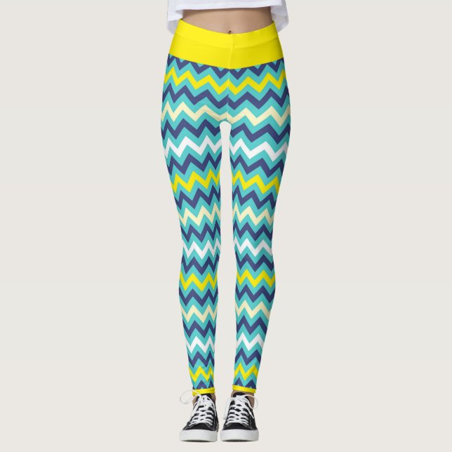 Leggings Zigzag bleu vert jaune Chevron Motif Joli (Devant)