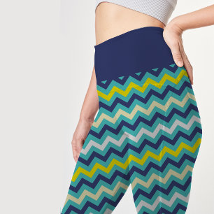 Leggings Zigzag bleu vert jaune Chevron Motif Joli