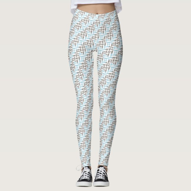 Leggings ZigZag géométrique bleu et argent (Devant)