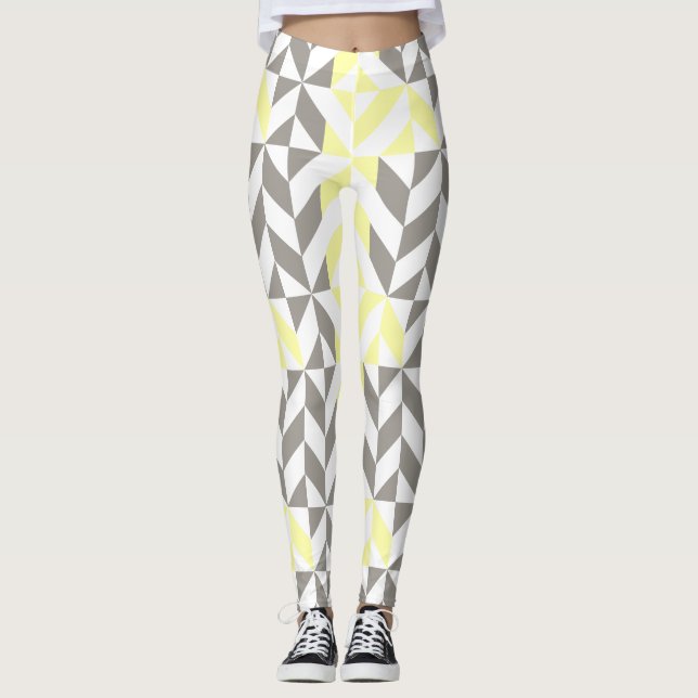Leggings ZigZag géométrique jaune et argent (Devant)