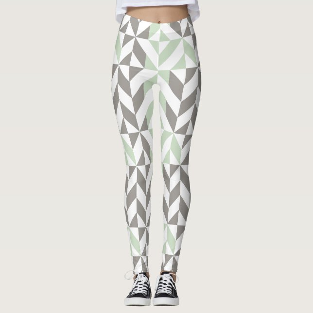 Leggings ZigZag géométrique Sage Green et Silver (Devant)