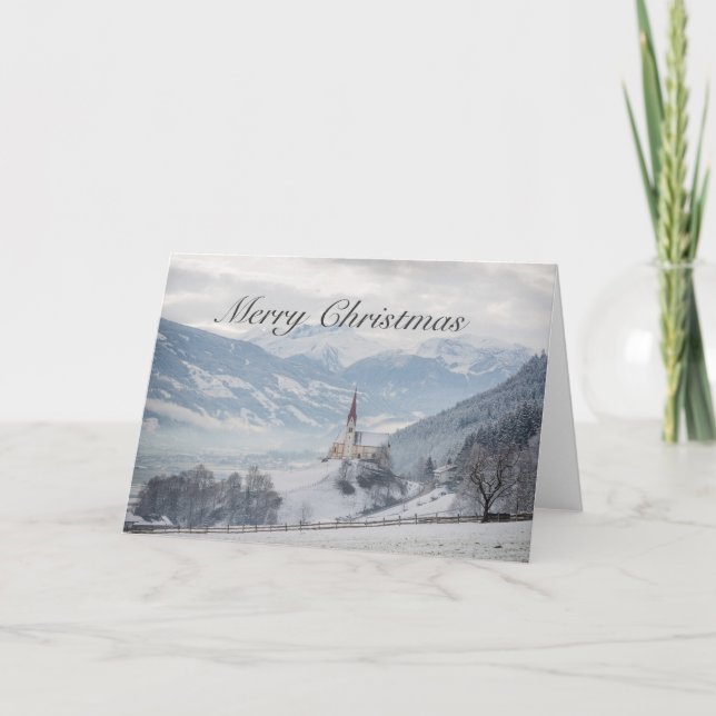L'église dans la neige carte de Noël (Devant)