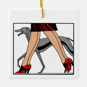 Legs Art Deco Women Greyhound Whippet Dog R Ceramic Ornament