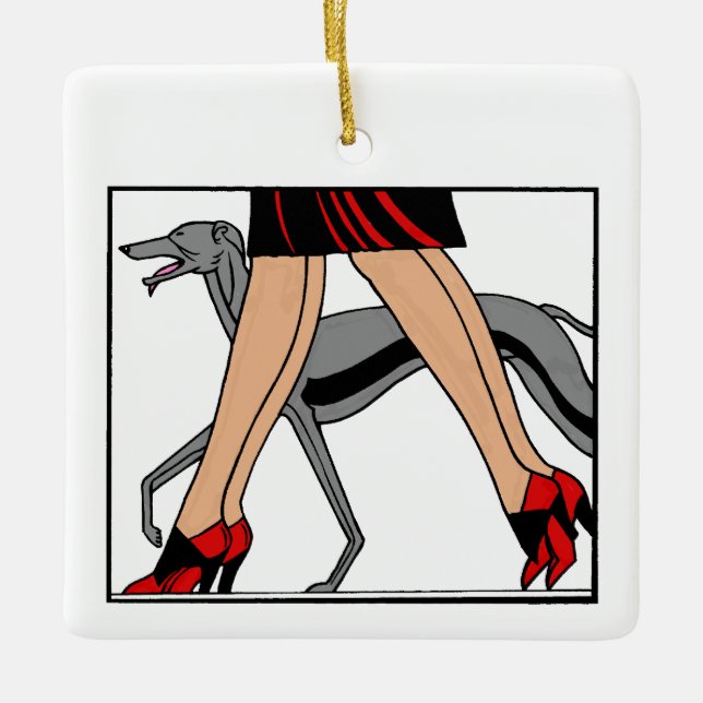 Legs Art Deco Women Greyhound Whippet Dog R Ceramic Ornament (Front)