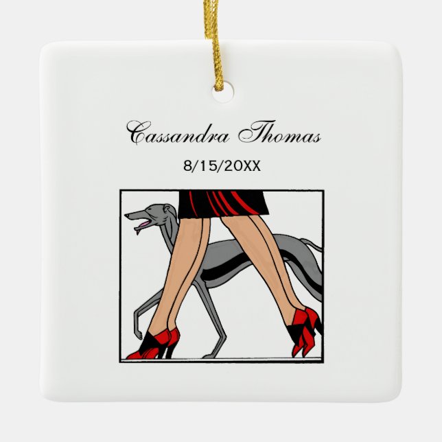 Legs Art Deco Women Greyhound Whippet Dog R Ceramic Ornament (Front)