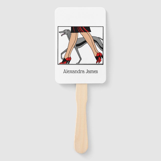 Legs Art Deco Women Greyhound Whippet Dog R Hand Fan (Front)