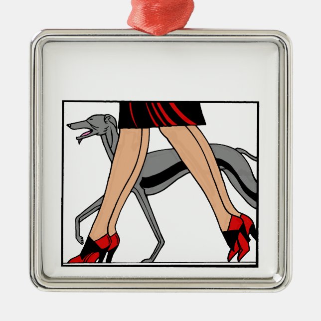 Legs Art Deco Women Greyhound Whippet Dog R Metal Ornament (Front)