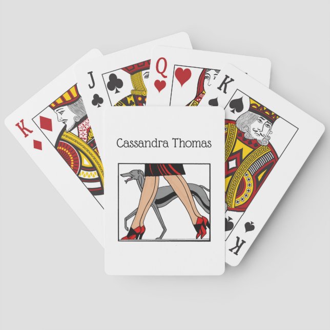 Legs Art Deco Women Greyhound Whippet Dog R Playing Cards (Back)