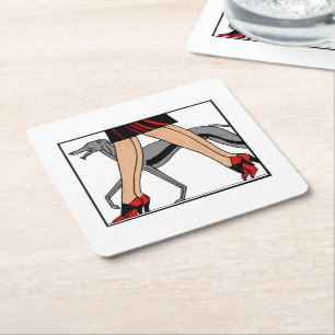 Legs Art Deco Women Greyhound Whippet Dog R Square Paper Coaster