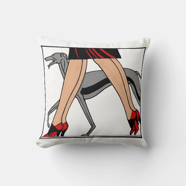 Legs Art Deco Women Greyhound Whippet Dog R Throw Pillow (Front)