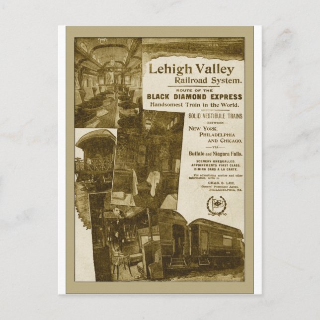 Lehigh Valley Railroad 1897 Vintage Train Poster Postcard (Front)