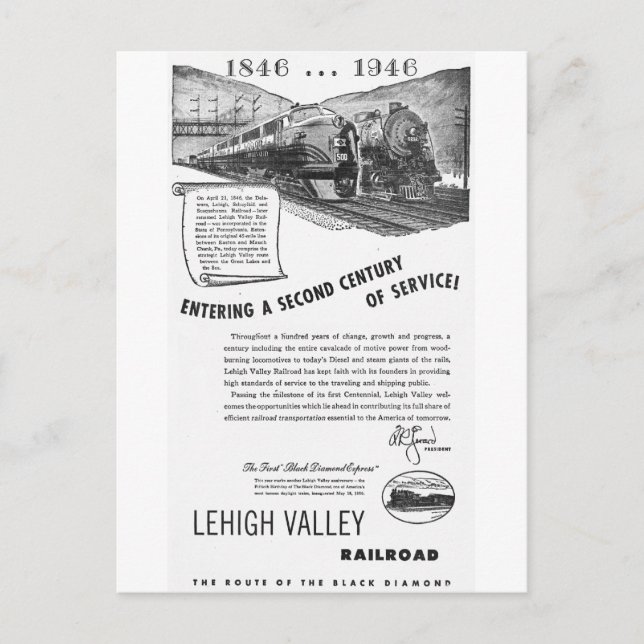 Lehigh Valley Railroad-A Second Century of Service Postcard (Front)