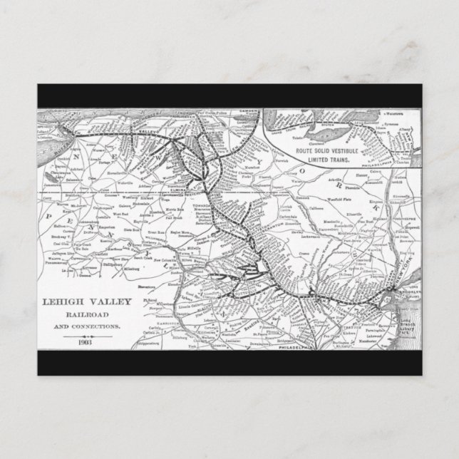 Lehigh Valley Railroad Map 1903 Postcard (Front)