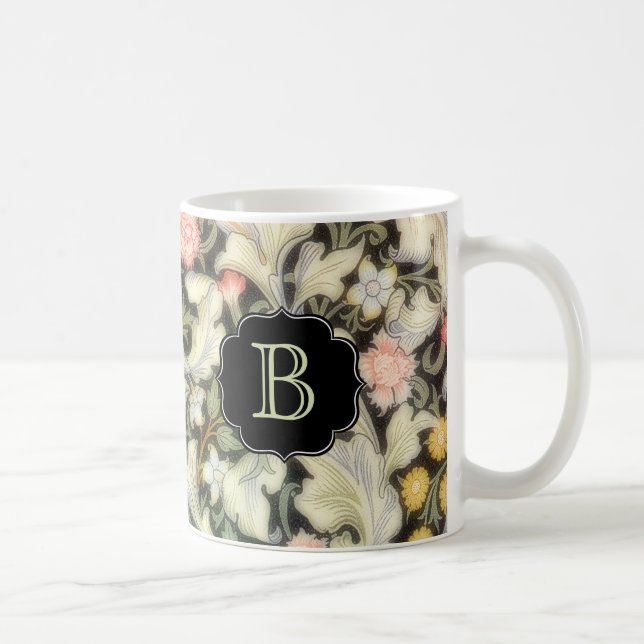 Leicester Floral Pattern with Monogram Coffee Mug (Right)