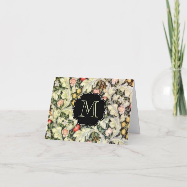 Leicester Vintage Floral Monogrammed Note Card (Front)