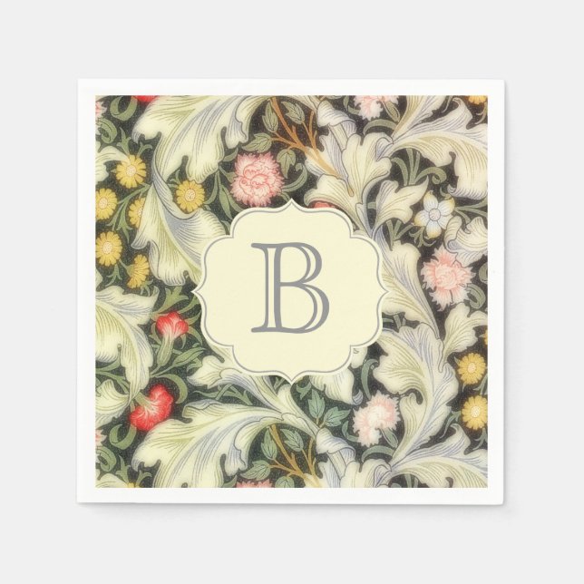 Leicester Vintage Floral Pattern with Monogram Napkin (Front)