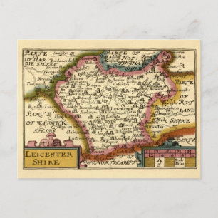 Leicestershire County England Old Antiquarian Map Postcard