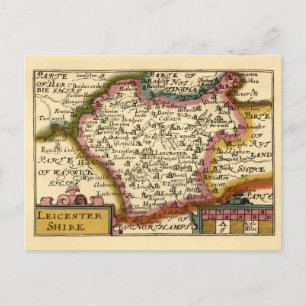 Leicestershire County England Old Antiquarian Map Postcard