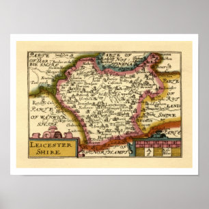 Leicestershire County England Old Antiquarian Map Poster