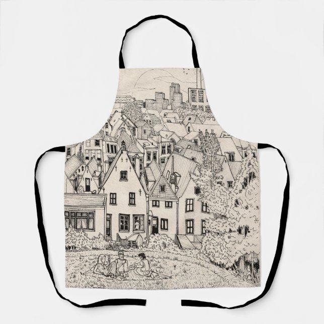 Leiden South Holland Netherlands Pen Ink Drawing Apron (Front)