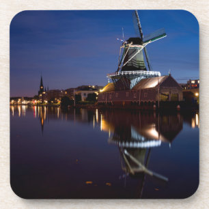 Leidschendam windmill with reflection at night coaster