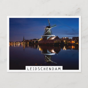 Leidschendam windmill with reflection at night postcard