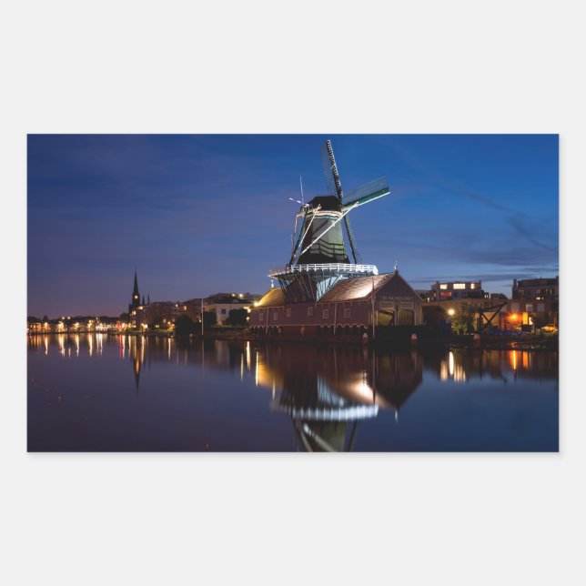 Leidschendam windmill with reflection at night sticker (Front)