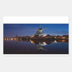 Leidschendam windmill with reflection at night sticker