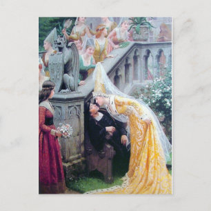leighton the kiss medieval woman kissing man postcard