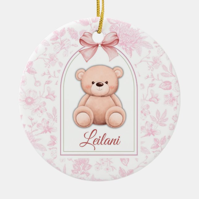 Leilani | Custom Pink Teddy Bear Nursery Design  Ceramic Ornament (Front)