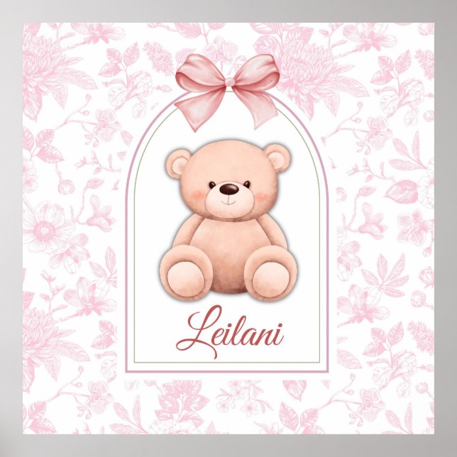 Leilani | Custom Pink Teddy Bear Nursery Design  Poster (Front)