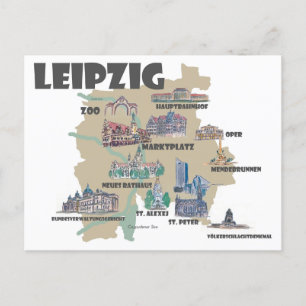 Leipzig Allemagne - Carte Rétro avec Attractions