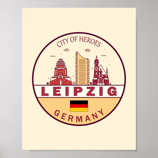 Leipzig Germany City Skyline Emblem Poster (Front)