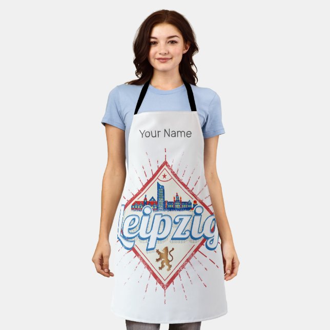 Leipzig Germany Saxony Retro Skyline Vintage Apron (Worn)