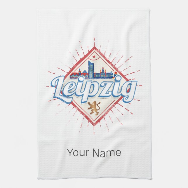 Leipzig Germany Saxony Retro Skyline Vintage Kitchen Towel (Vertical)