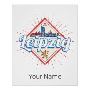 Leipzig Germany Saxony Retro Skyline Vintage Poster