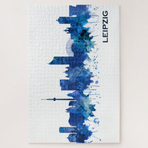 Leipzig Germany Skyline Blue Jigsaw Puzzle