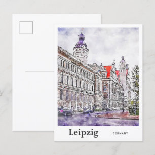 Leipzig Germany Travel Watercolor Hand Drawn Postcard
