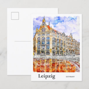 Leipzig Germany Travel Watercolor Hand Drawn Postcard