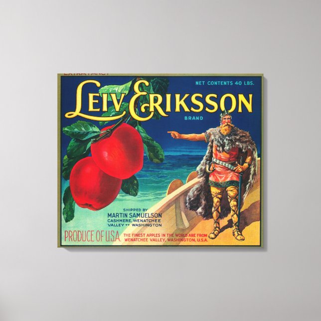 Leiv Eriksson Apple Label - Cashmere, WA Canvas Print (Front)