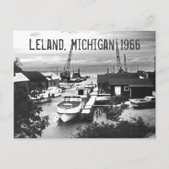 Leland Michigan Retro 1966 Leelanau Harbour Boats Postcard (Front)